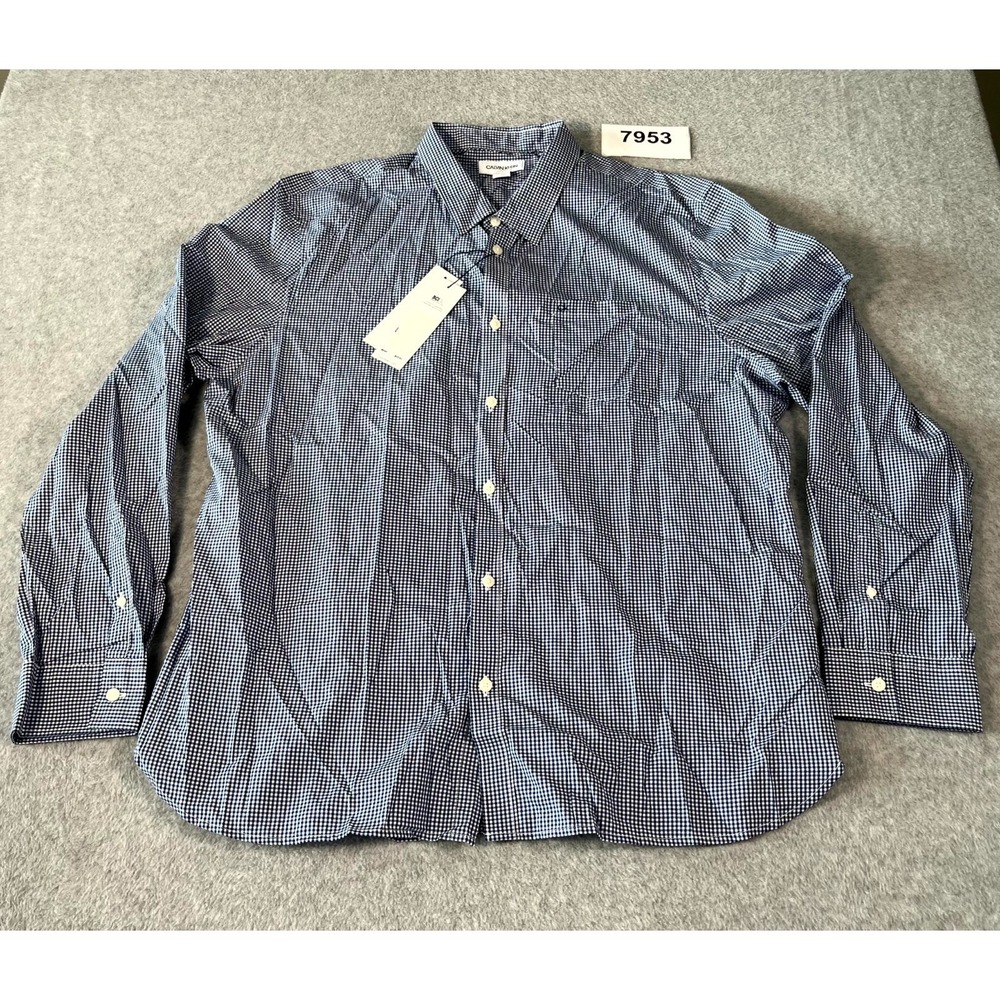 Calvin Klein Shirt Mens 2XL Blue White Gingham Collared Button Up Casual Outdoor
